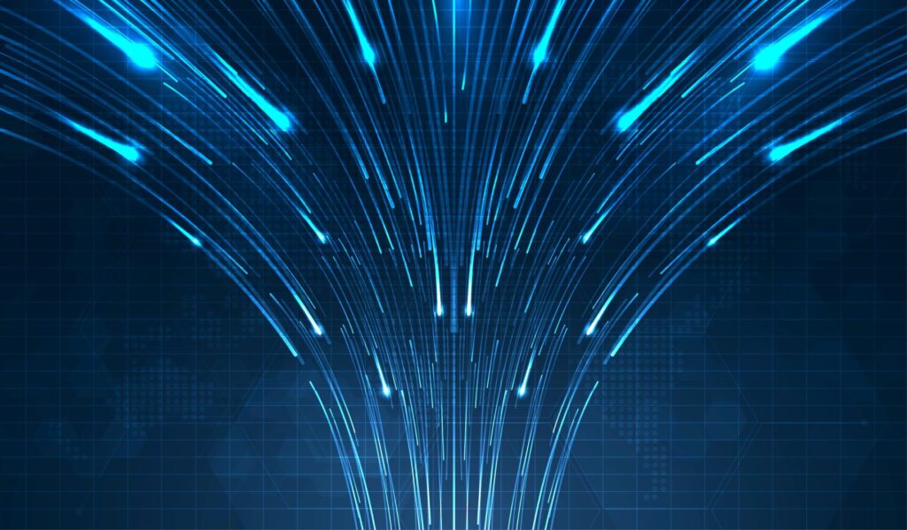 Fiber optic, SWDM light waves on blue background